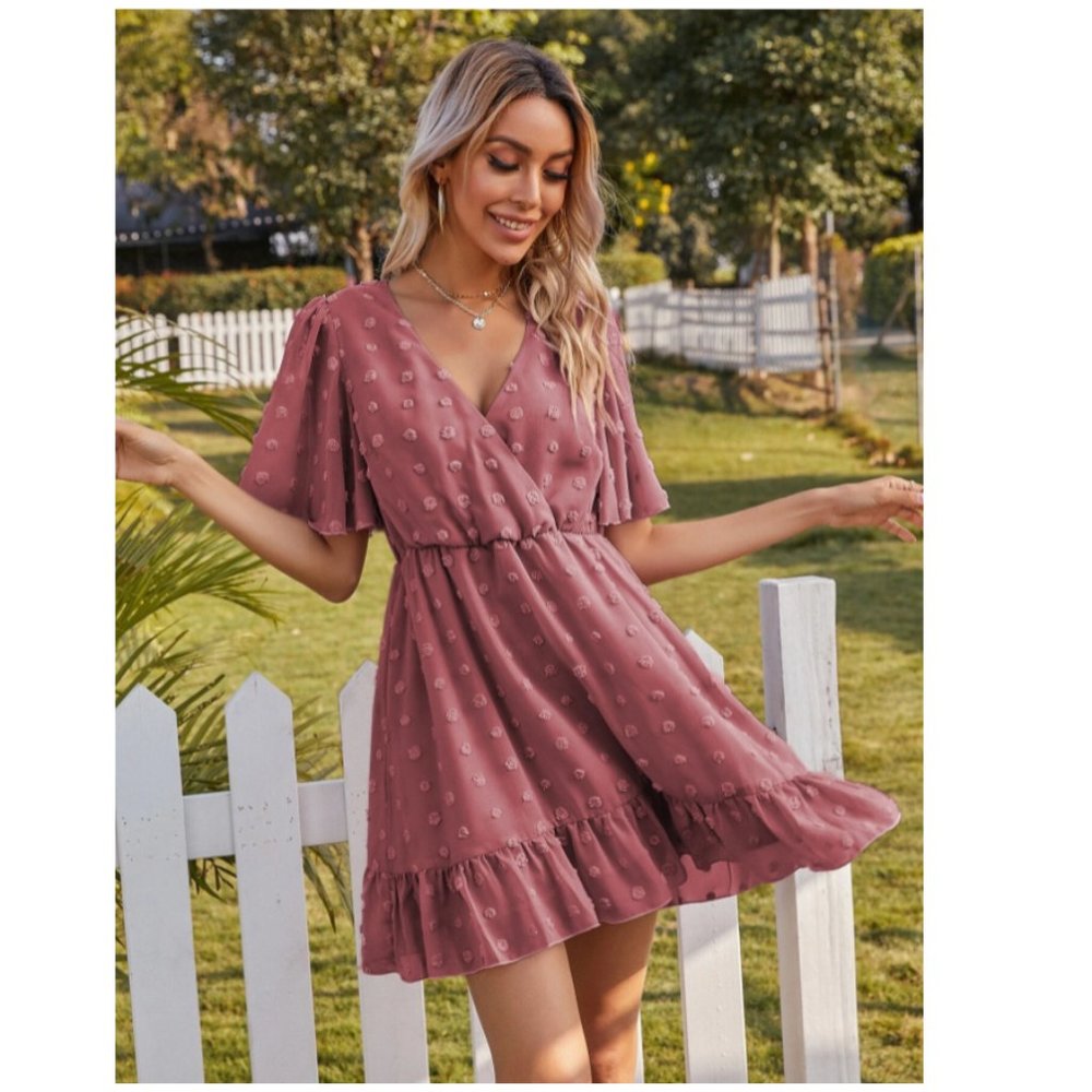 Swiss Dots Ruffle Dress Wrap Style